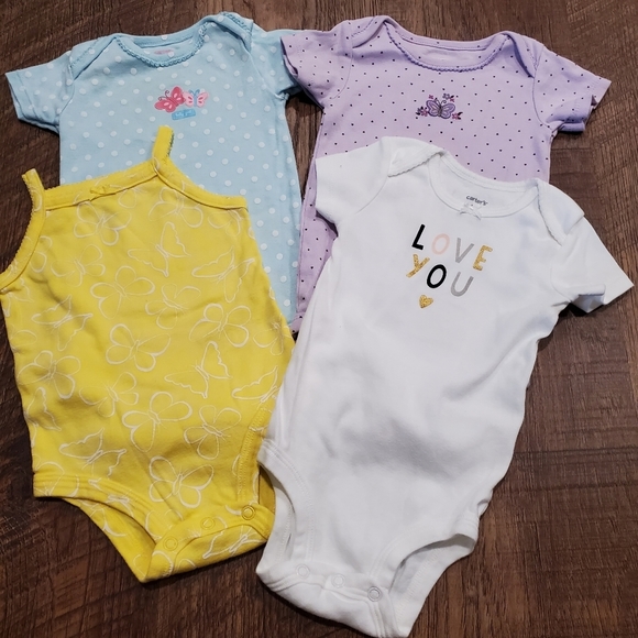 Carters 4 Baby Girl Cotton Bodysuit Polka Dot White Blue Purple Yellow Casual 6M - Picture 1 of 11